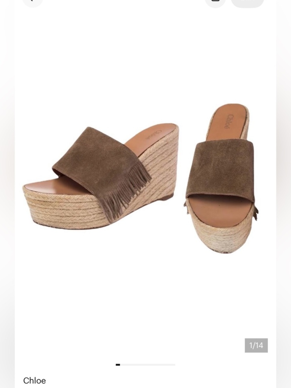 Chloe Platform Suede Fringe Espadrilles Size EU 37/ US 7